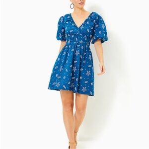 Lilly Pulitzer Blue Puff Sleeve Mini Sundress